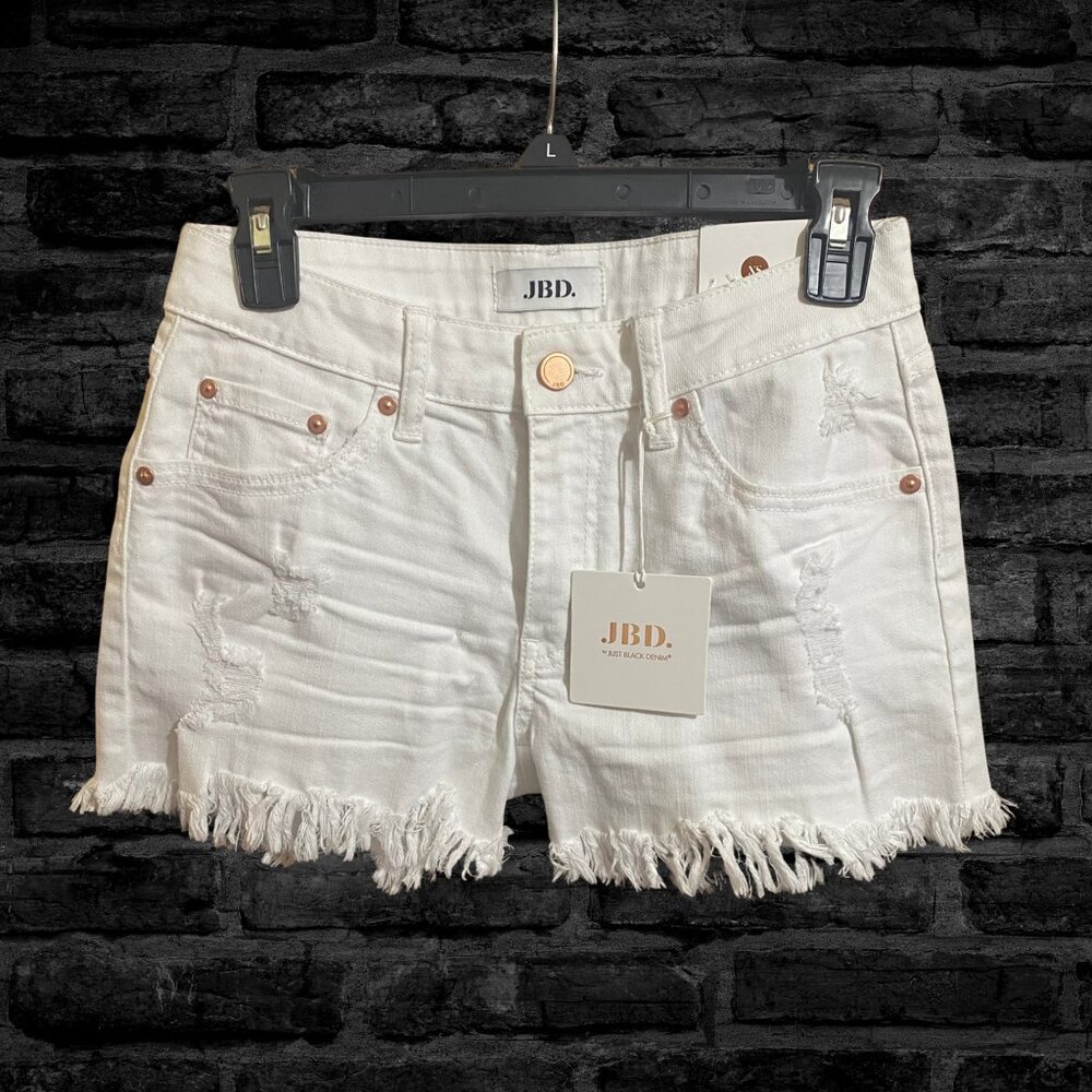 Women's JBD Fringed White Denim Shorts